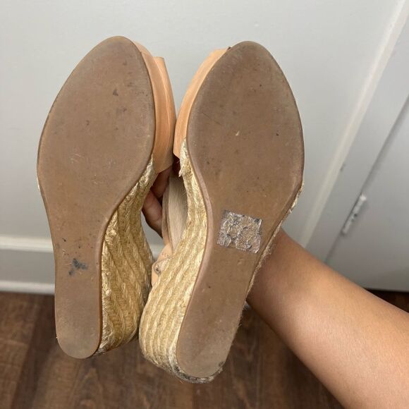 3.1 Phillip Lim Tan/Cream Leather Peep Toe Espadrille Wedges Size 8 - Picture 6 of 16